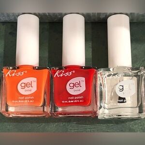 3pack Kiss gel shine nail polish in vibrant summer shades red orange & clear new